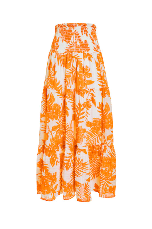 Smocked Maxi Skirt Gauze- Orange Palm