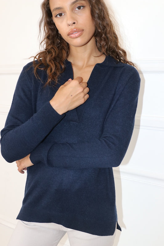 Polo Neck  Cashmere Sweater Navy