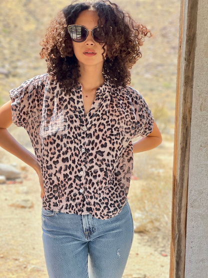 Short Sleeve Gauze Top  Leopard