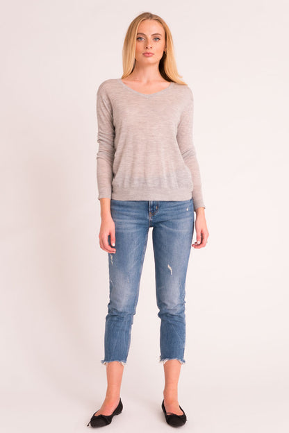Shrunken V Neck Sweater Tissue Cashmere - Light Grey