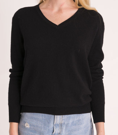Shrunken V Neck Sweater Cashmere - Black