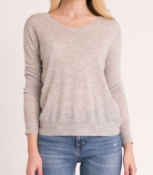 Shrunken V Neck Sweater Tissue Cashmere - Light Grey